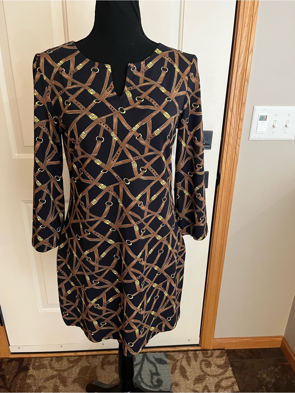 Women’s Barbara Gerwit equestrian bridal black  pattern tunic shirt dress.Medium